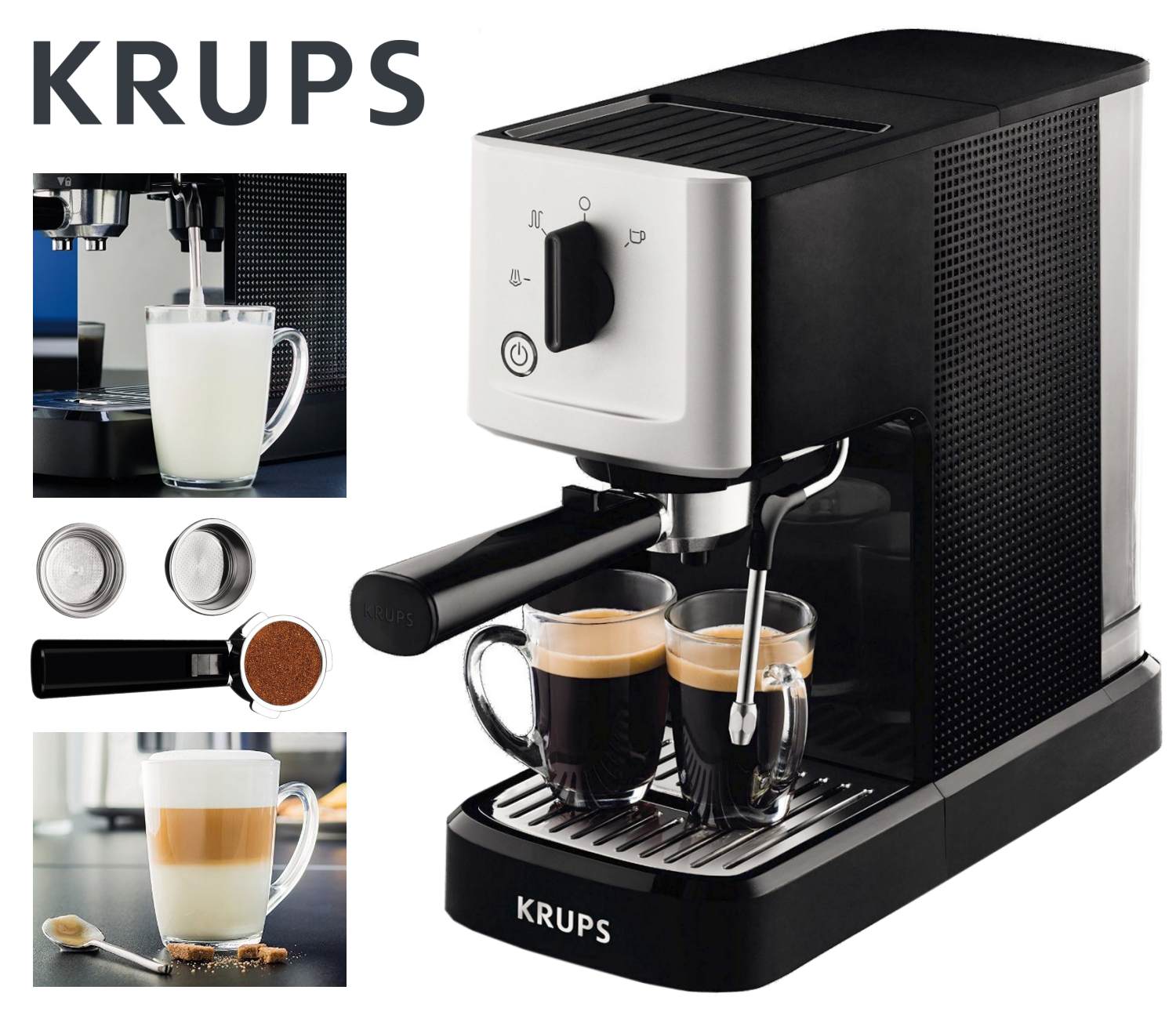 Krups XP3440 Espresso-Siebtraeger-Automat Calvi - 2. Platz Stiftung Warentest 12/2016 - Bestes Preis-Lestungsverhältnis
